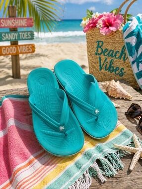 Unisex Croc Flipflops - Green - Size Men's 5 Women's  7